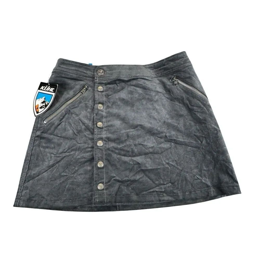 KUHL Sz 4 Streamline Corduroy Skirt Carbon Night Sky Button Stretch Pockets NWT